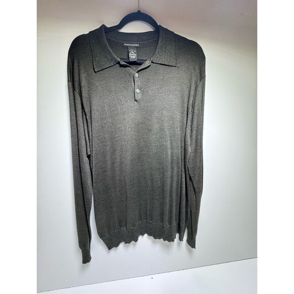 Kevoman 100% Silk 4-Ply Long Sleeve Collared Polo Knit Sweater Black Sz Large - Picture 5 of 6